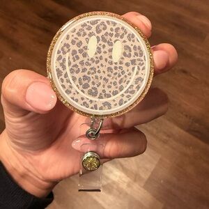 Leopard Print Smiley Badge Reel